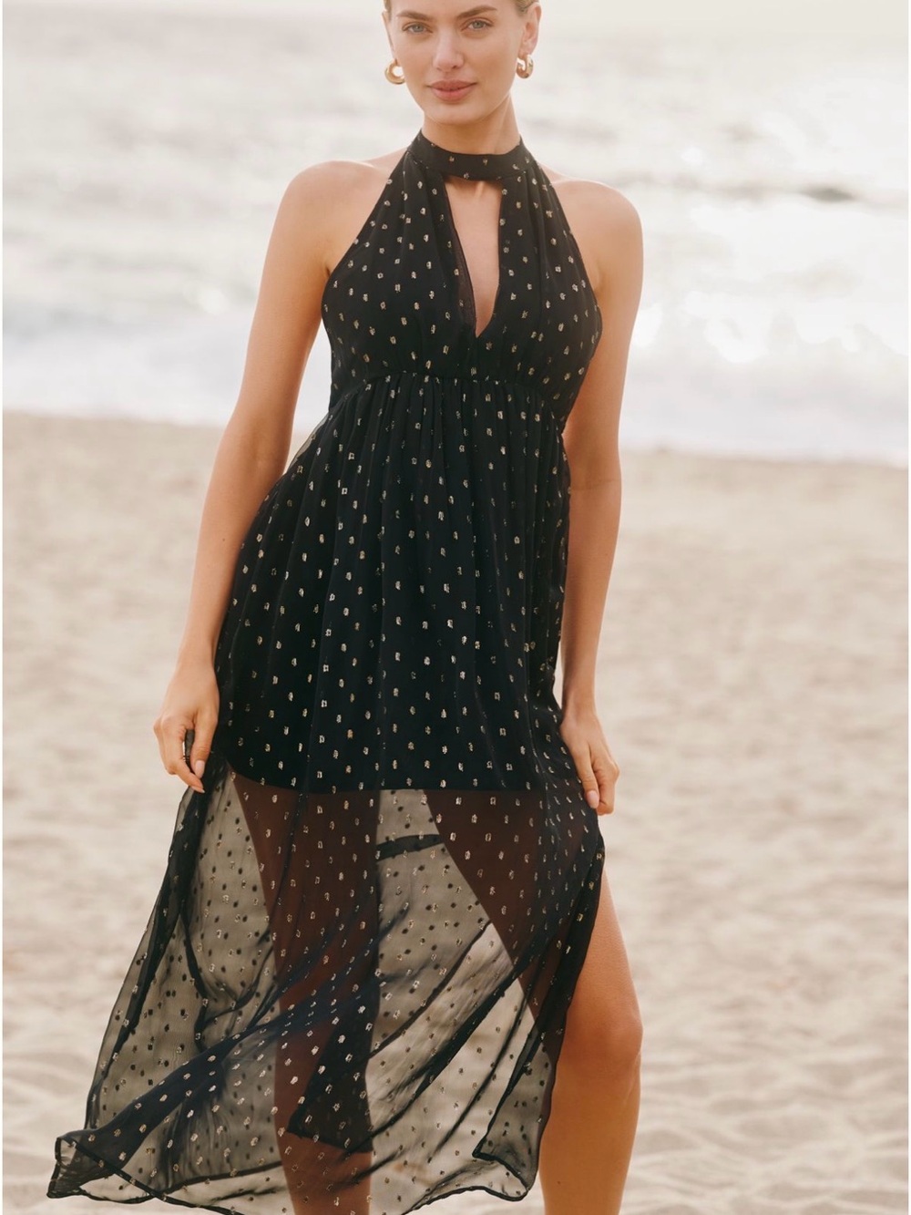 Anthropologie Celandine Beach Disco Plunging Maxi Dress